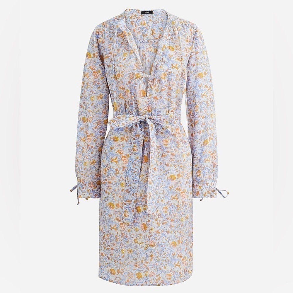 J. Crew Cotton Tie-waist tunic beach dress in afternoon floral XS NWT - Picture 4 of 12